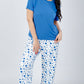 Blue Solid Top & Printed Pants Pajama Set