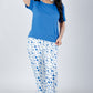 Blue Solid Top & Printed Pants Pajama Set