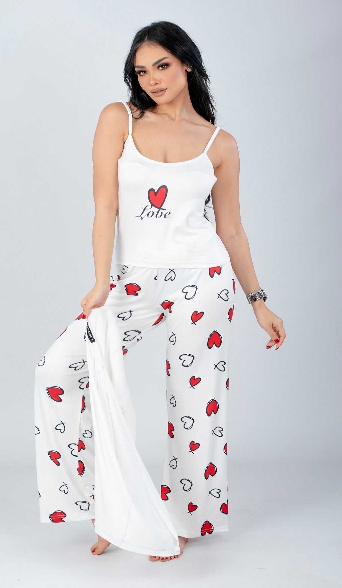 Red 3 Pieces Heart Print Pajama Set