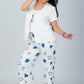 Blue 3 Pieces Heart Print Pajama Set