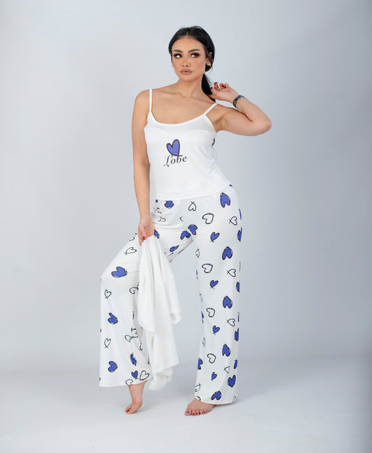 طقم بيجامة أرجواني بطبعة قلب مكون من 3 قطع