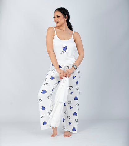 طقم بيجامة أرجواني بطبعة قلب مكون من 3 قطع