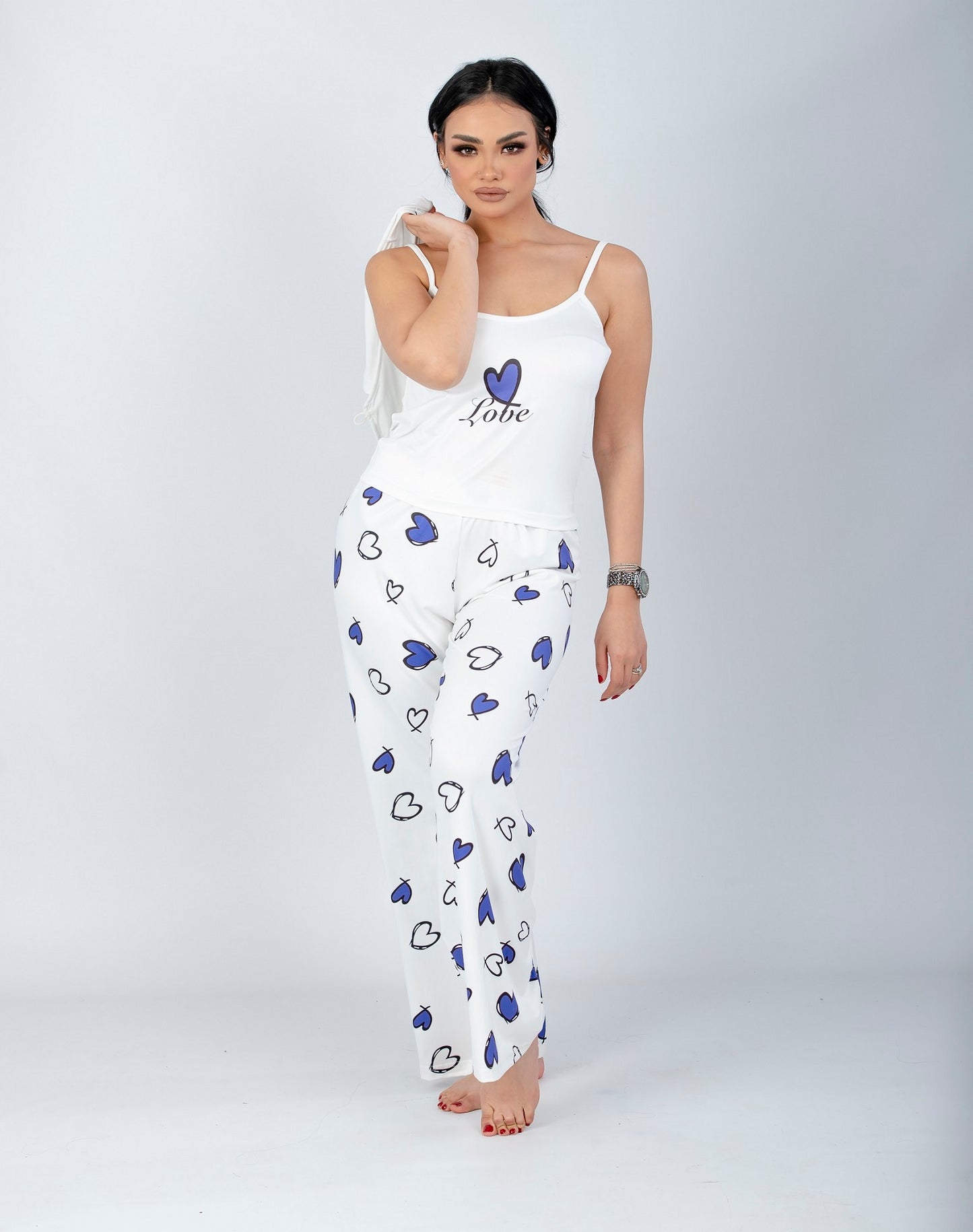 طقم بيجامة أرجواني بطبعة قلب مكون من 3 قطع