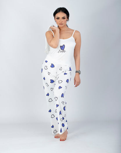 طقم بيجامة أرجواني بطبعة قلب مكون من 3 قطع