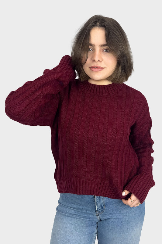 Okoye Maroon High Hip Ribbed Pullover