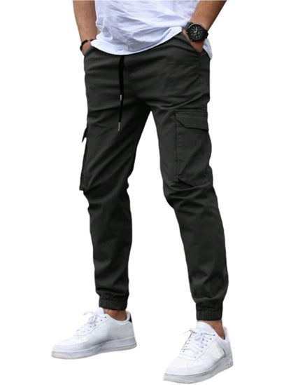 Black Cargo Bengaline Pants with Drawstring