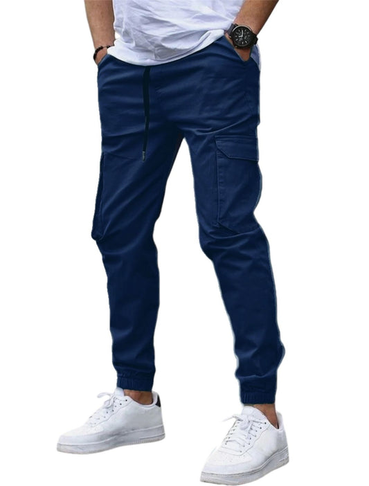 Navy Bengaline Cargo Pants with Drawstring