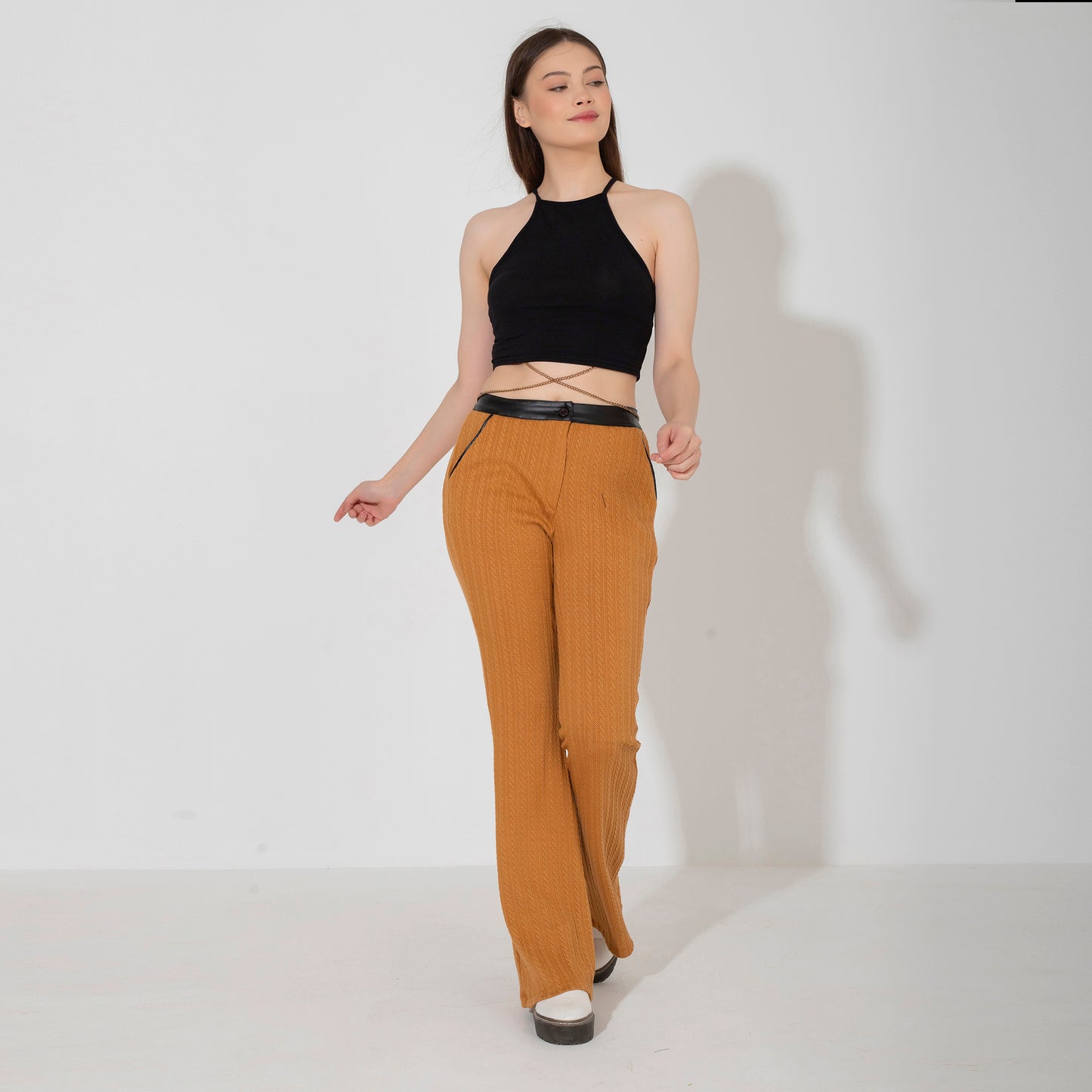 Havana Knitted Pants with Leather Waist