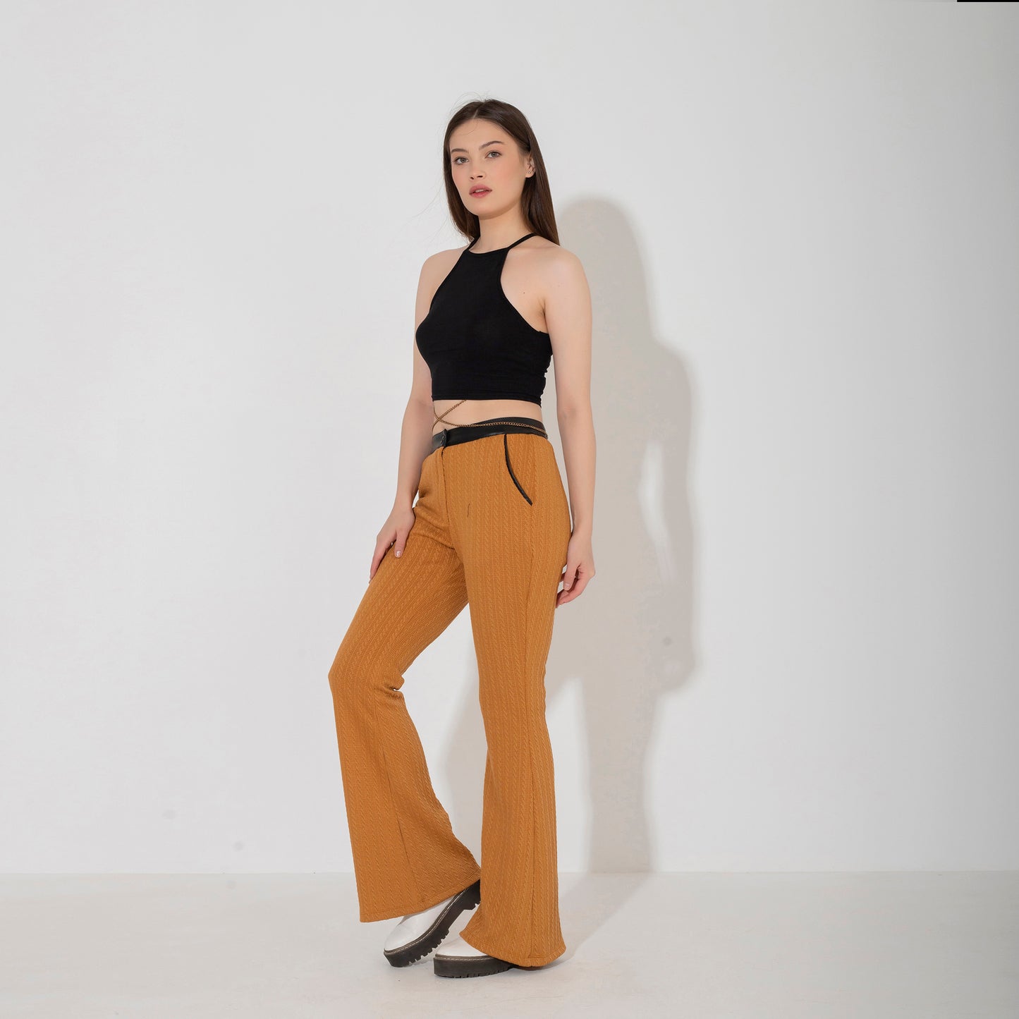 Havana Knitted Pants with Leather Waist