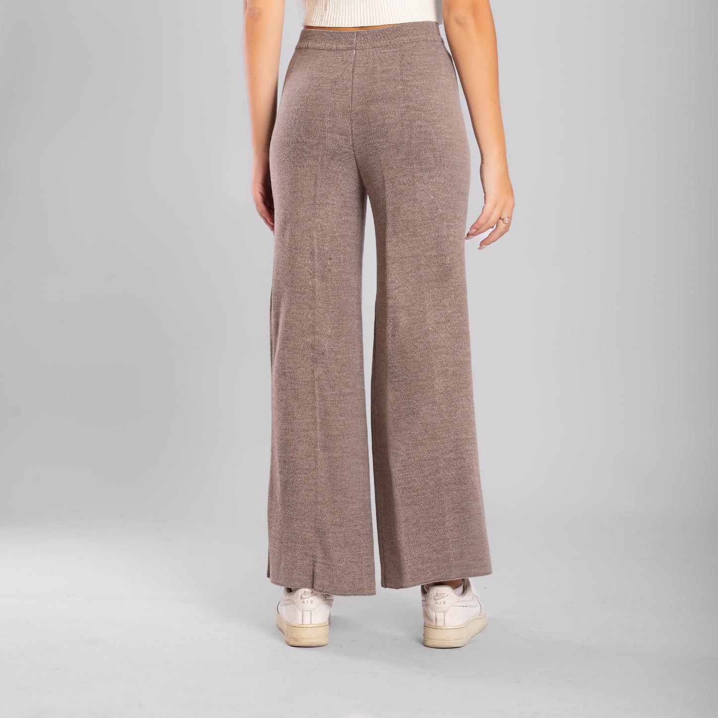 Coffee Wide Leg Knit Pants with Drawstring