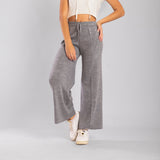 Gray Wide Leg Knit Pants with Drawstring