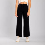 Black Wide Leg Knit Pants with Drawstring