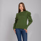 Olive Knitted Ribbed Pullover With Puff Sleeves