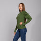 Olive Knitted Ribbed Pullover With Puff Sleeves