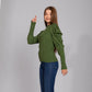 Olive Knitted Ribbed Pullover With Puff Sleeves