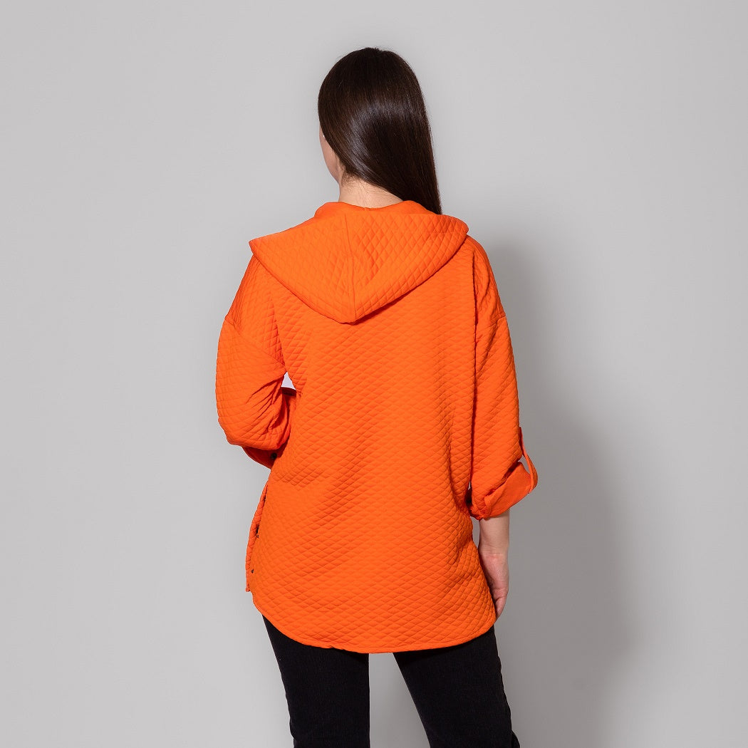 Orange Press Buttons Capitone Hooded Jacket