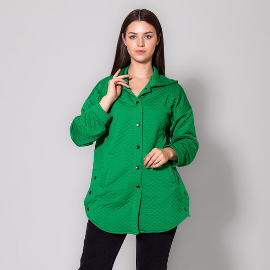 Green Press Buttons Capitone Hooded Jacket