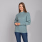 Mint Blue Knitted Ribbed Pullover With Puff Sleeves