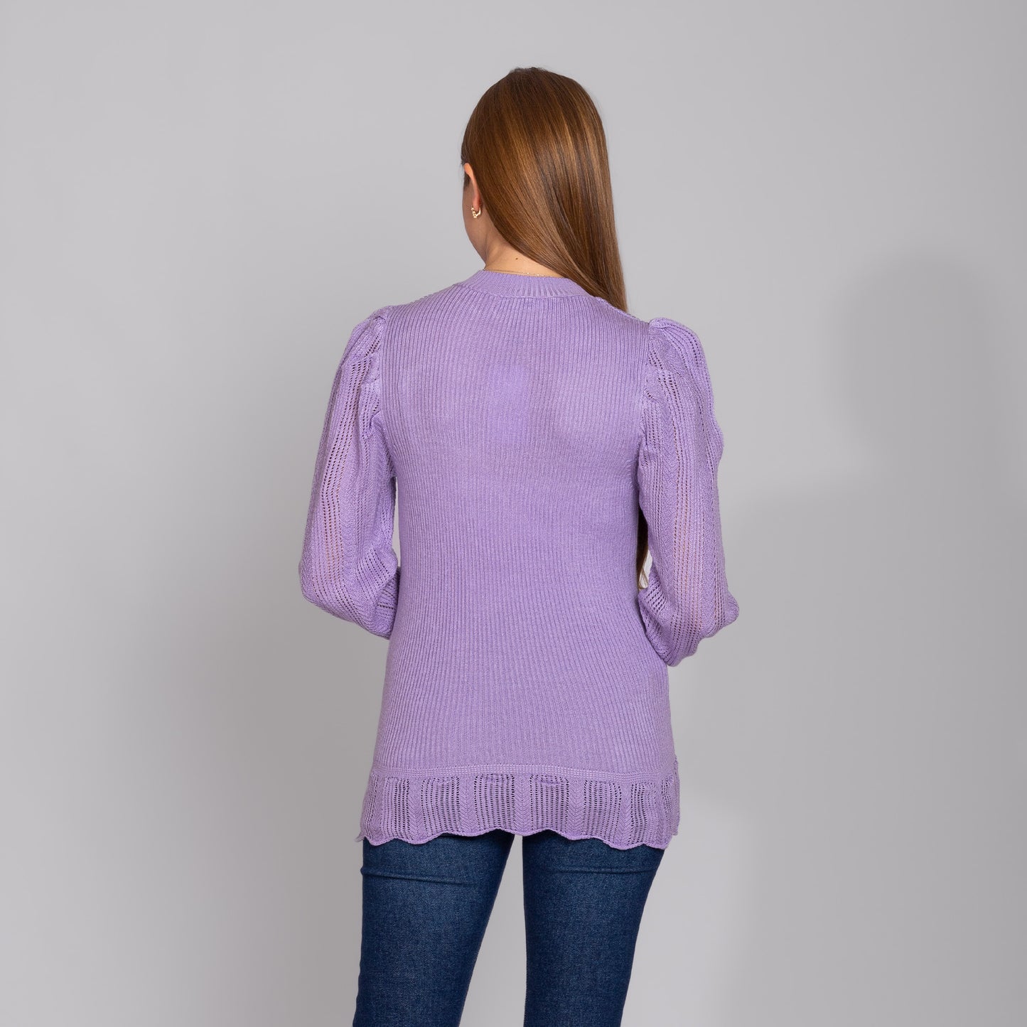 Light Purple Puff Sleeves Knitted Pullover