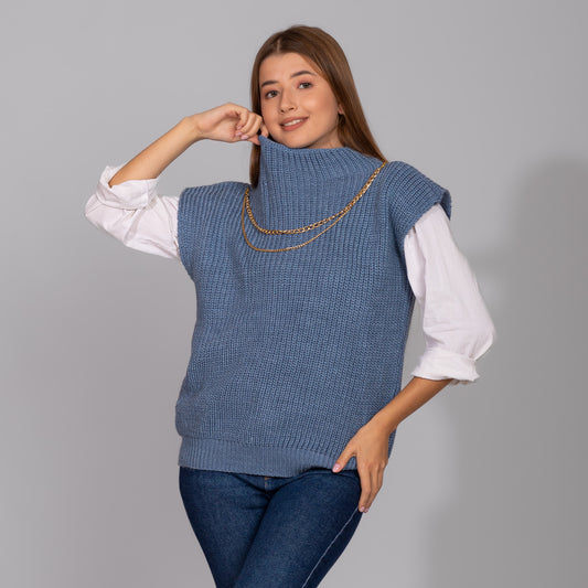 Steel Blue Neck Chain Knitted Vest