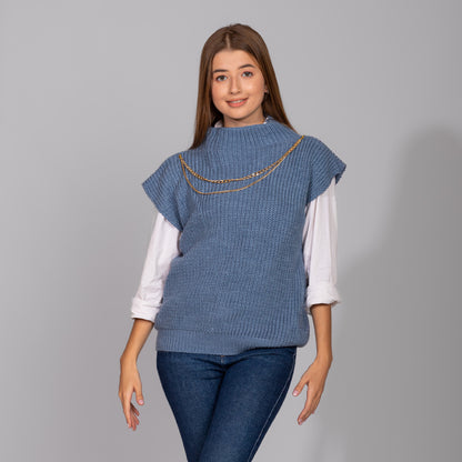 Steel Blue Neck Chain Knitted Vest