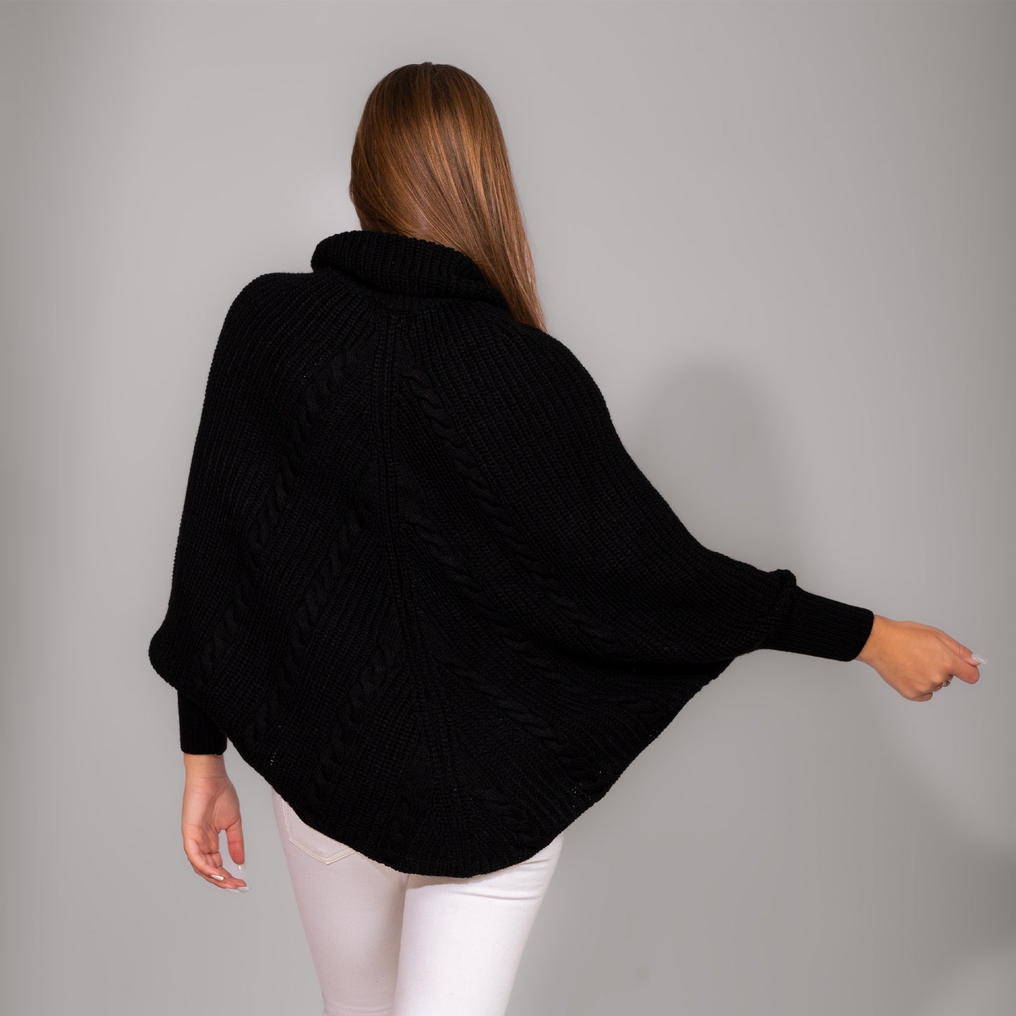 Black Turtle Neck Wool Poncho