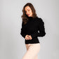 Black Knitted Ribbed Pullover With Puff Sleeves