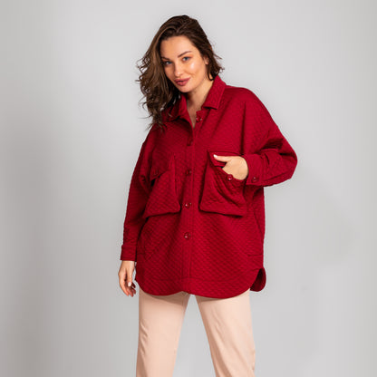 Burgundy Flap Pockets Capitone Oversized Jacket