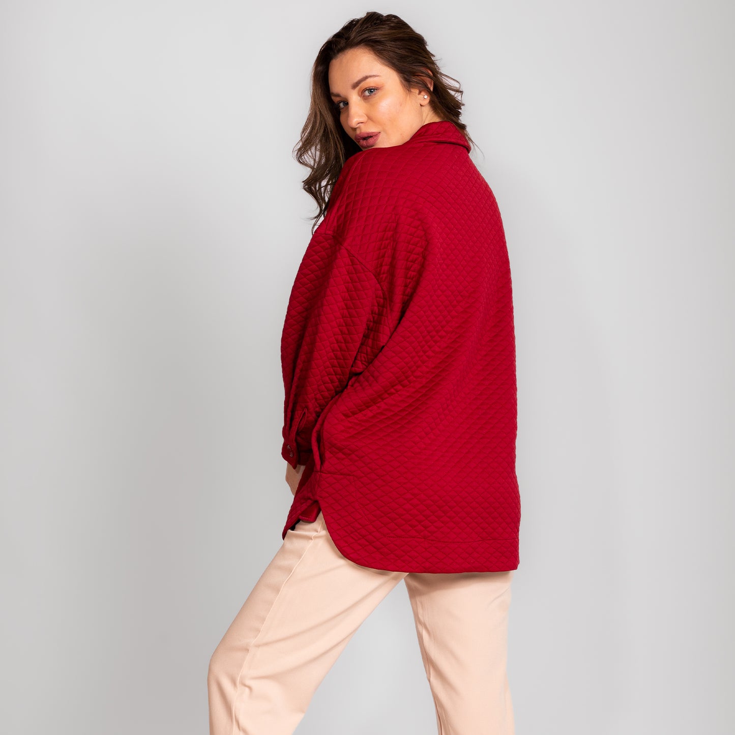 Burgundy Flap Pockets Capitone Oversized Jacket