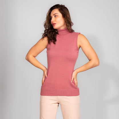 بلوفر محبوك من الكشمير بياقة مدورة وبدون أكمام