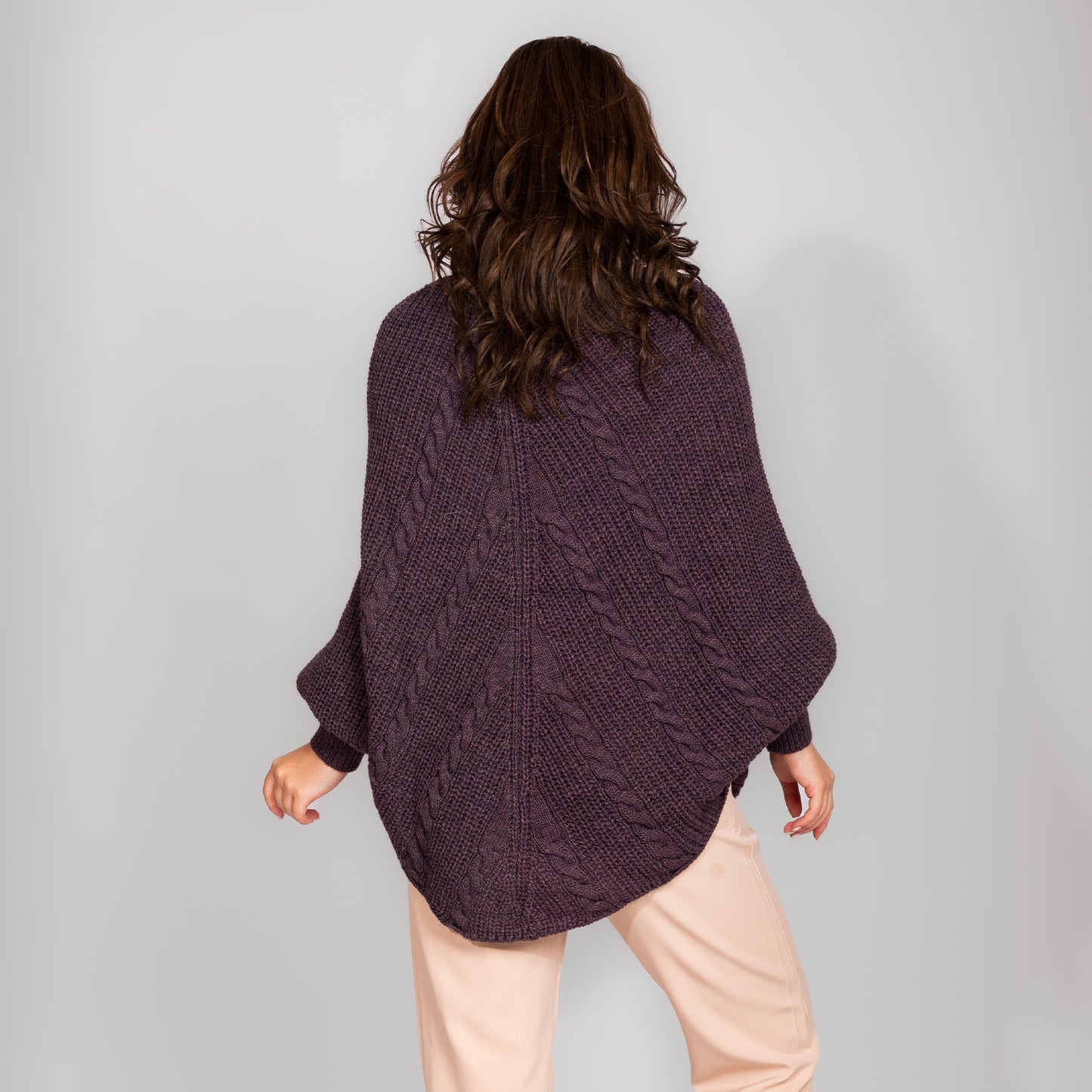 Dark Purple Turtle Neck Wool Poncho