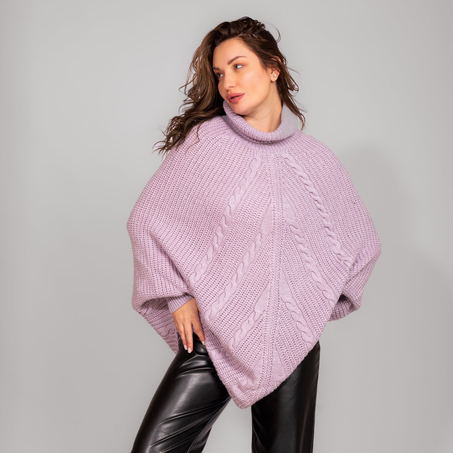 Lavender Turtle Neck Wool Poncho