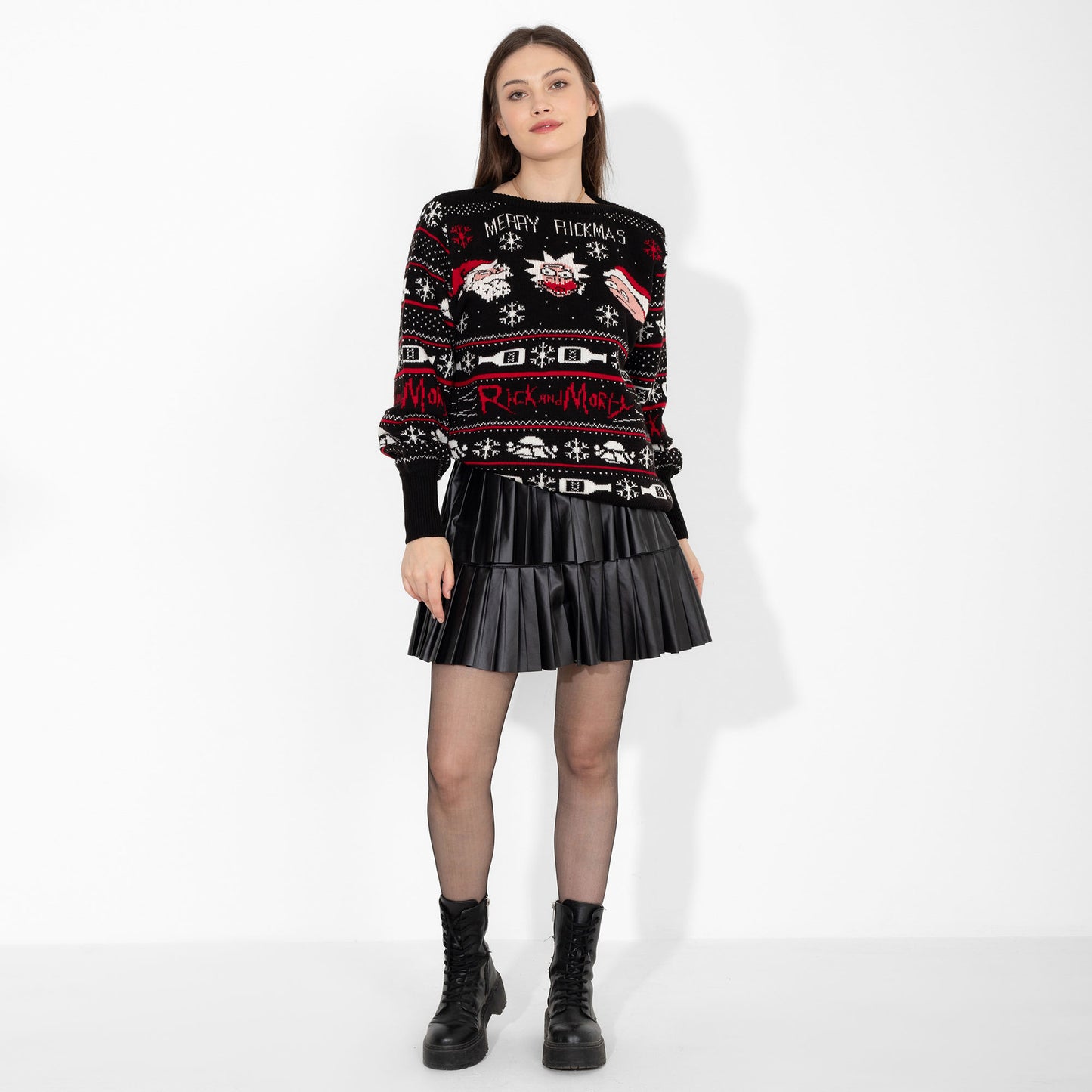 Black Knitted Merry Christmas Print Pullover