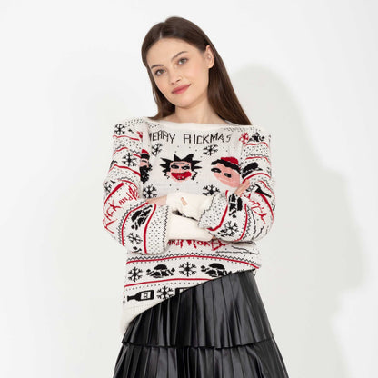 بلوفر أبيض محبوك بطبعة عيد ميلاد سعيد