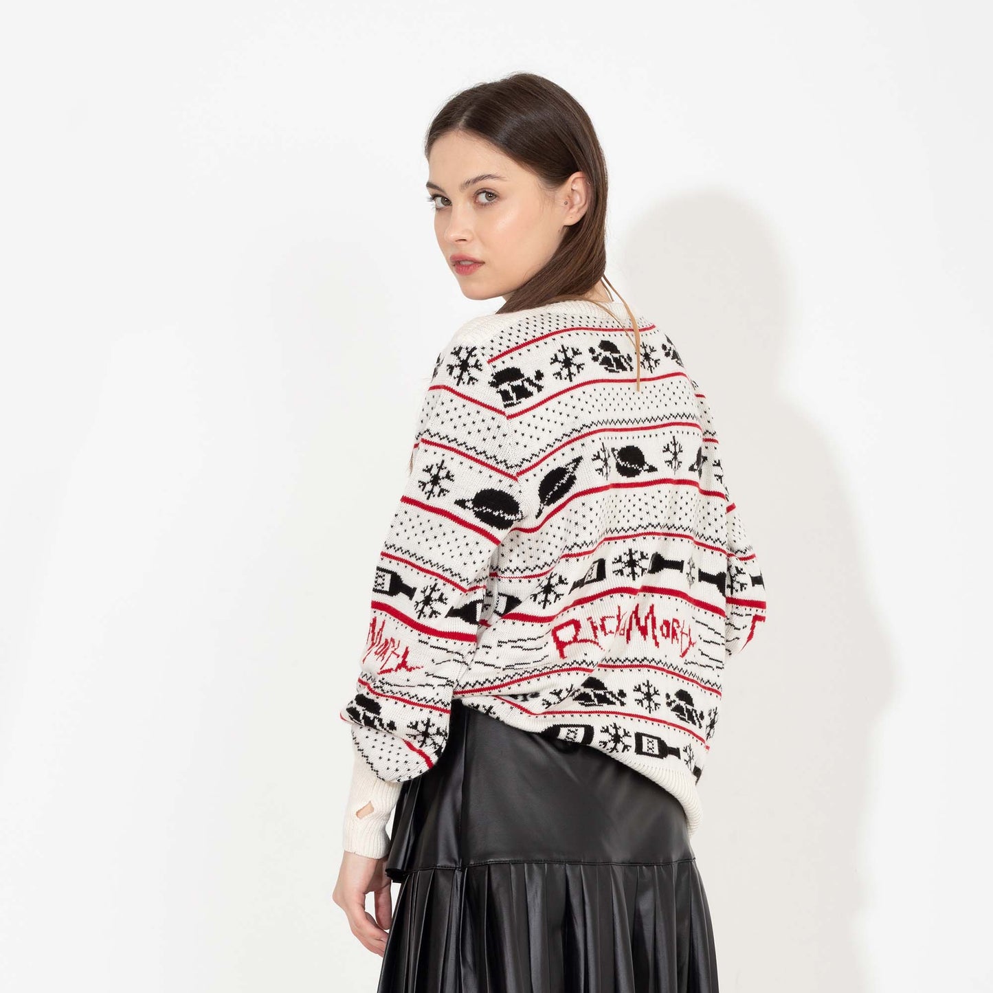 White Knitted Merry Christmas Print Pullover