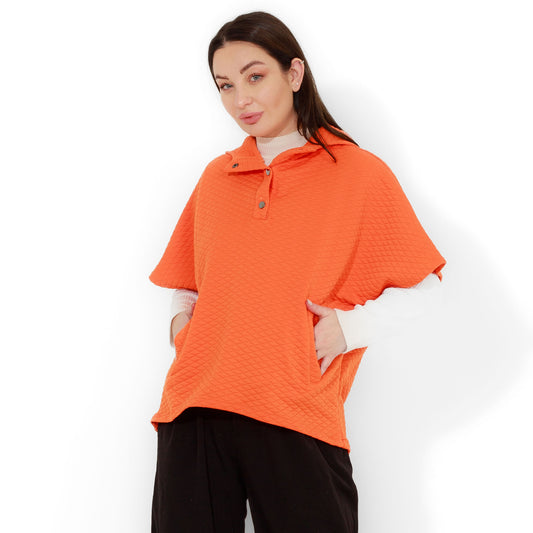 Orange Capitone Hooded Poncho