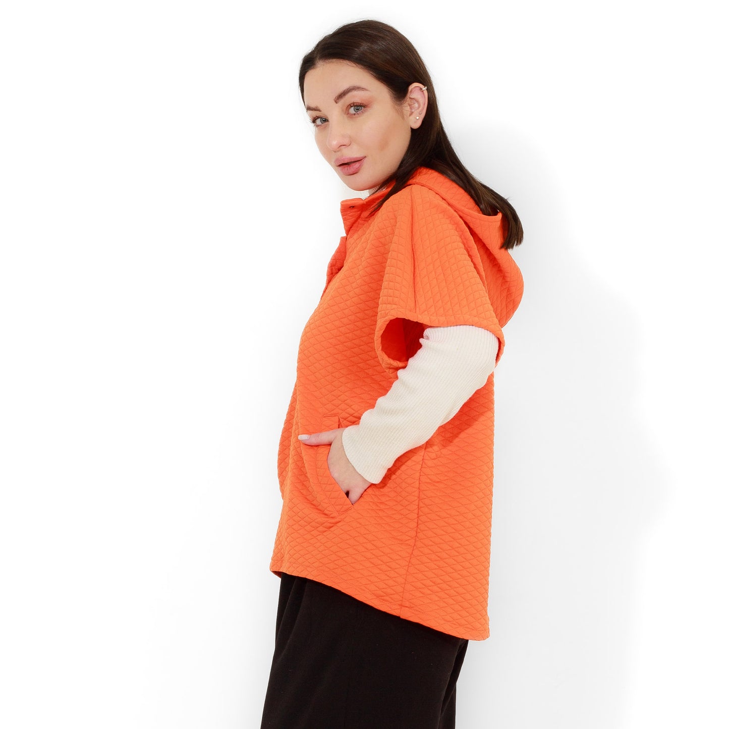 Orange Capitone Hooded Poncho