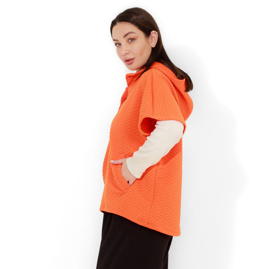 بونشو كابيتون برتقالي بغطاء رأس