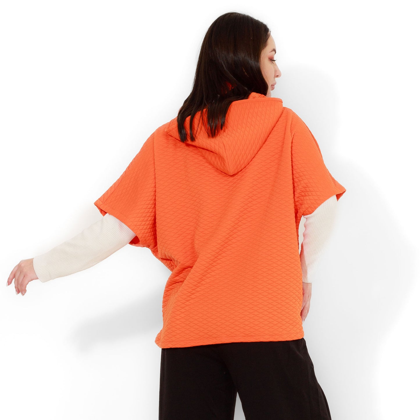 Orange Capitone Hooded Poncho