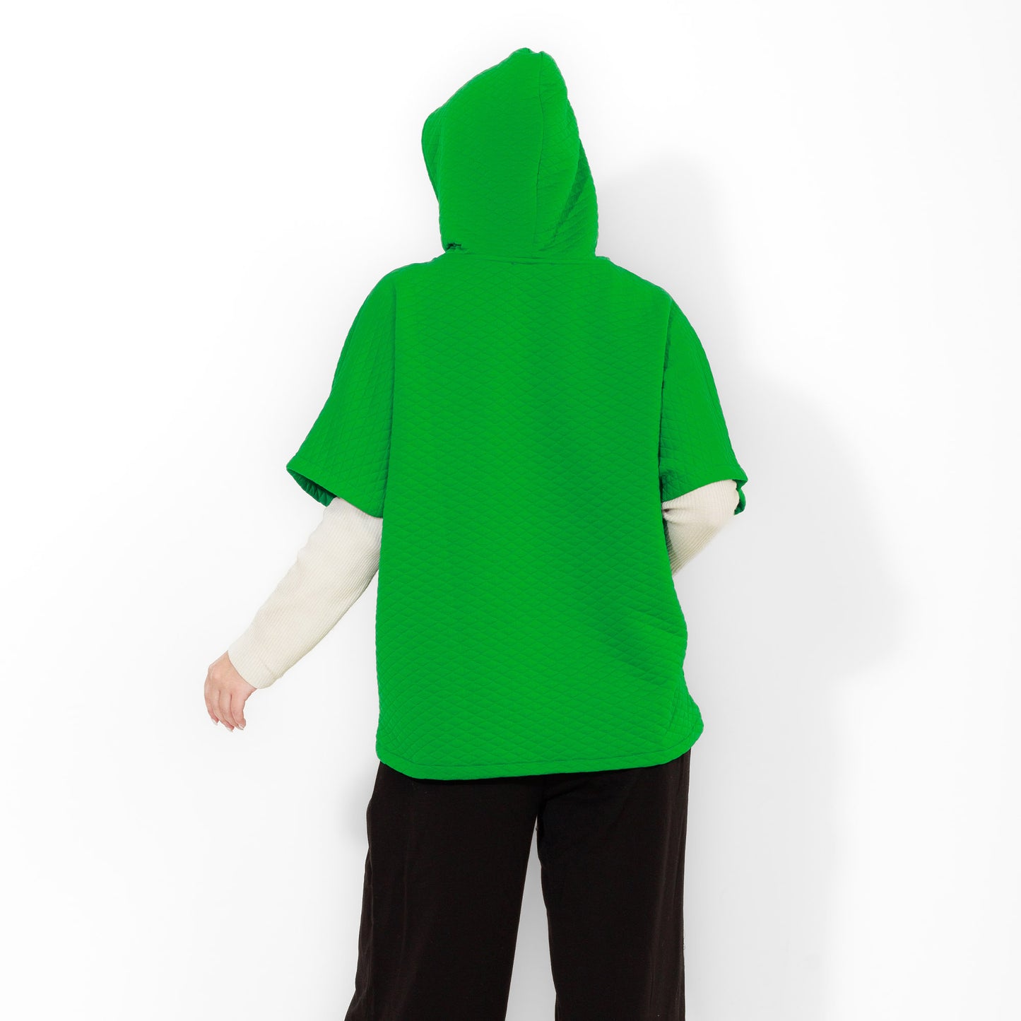 Green Capitone Hooded Poncho