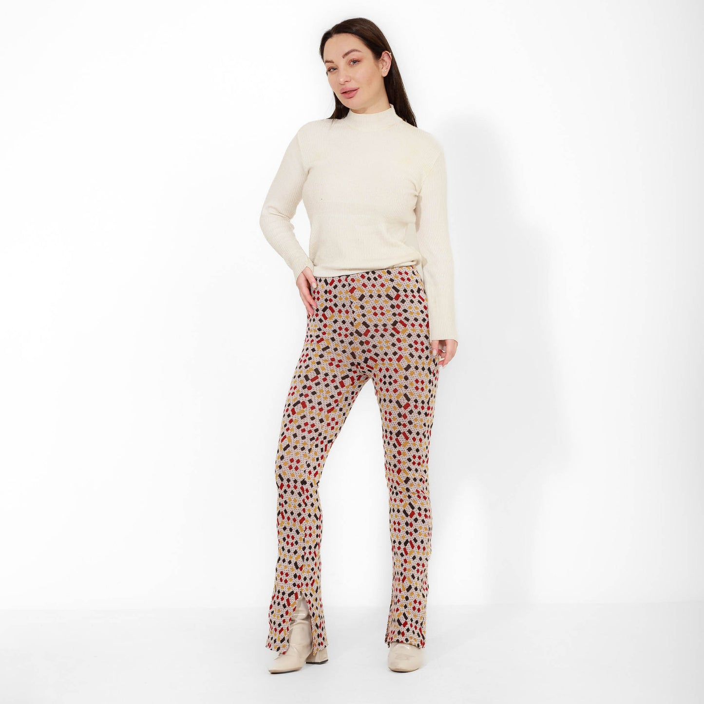 Multi-Color Jacquard Pants with Inseam Slits