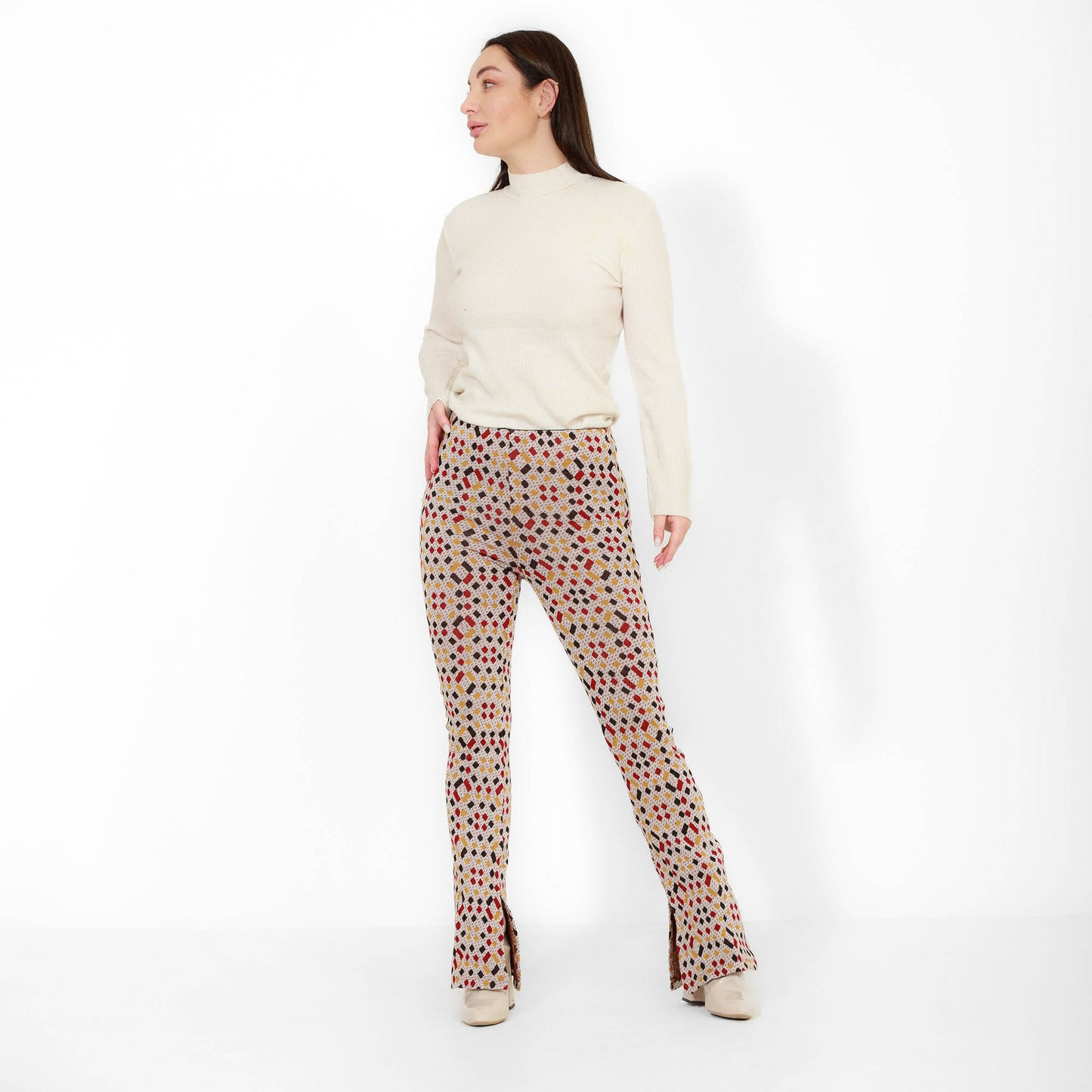 Multi-Color Jacquard Pants with Inseam Slits