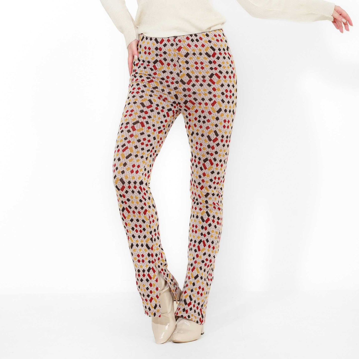 Multi-Color Jacquard Pants with Inseam Slits