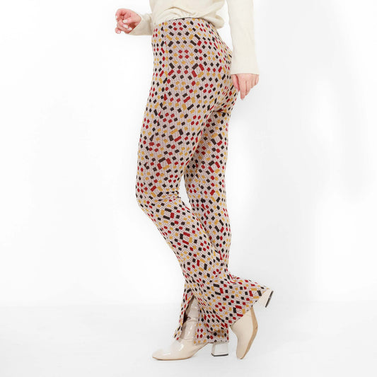 Multi-Color Jacquard Pants with Inseam Slits