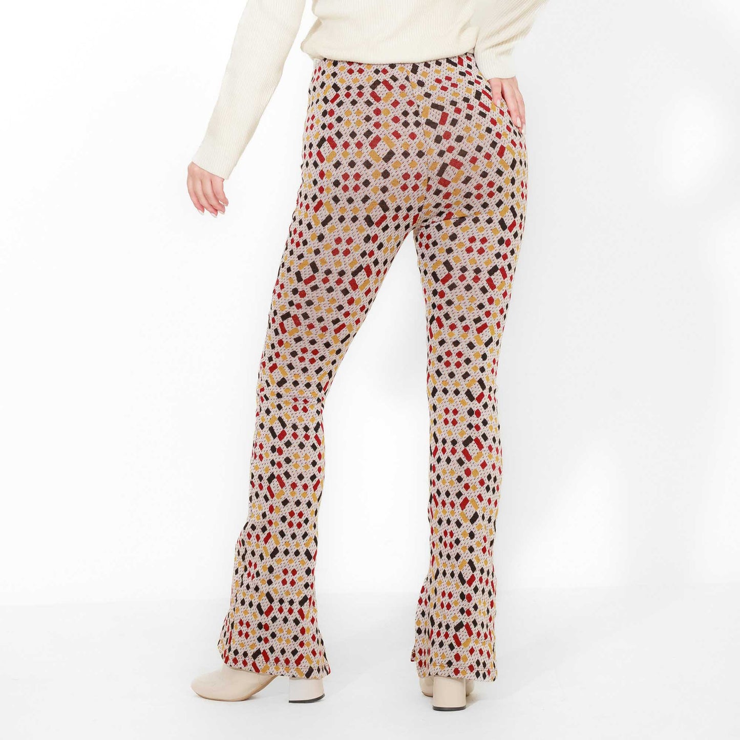 Multi-Color Jacquard Pants with Inseam Slits