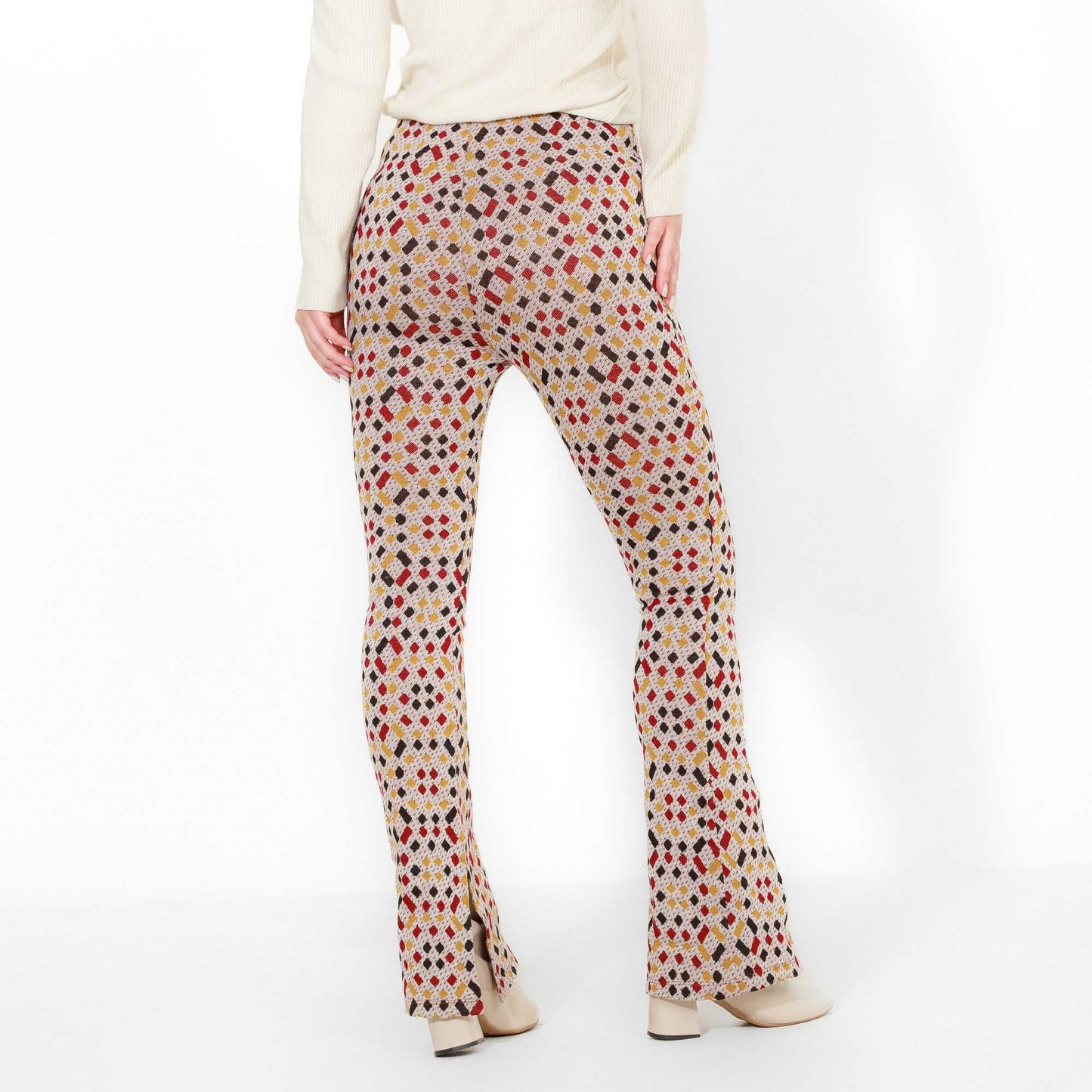 Multi-Color Jacquard Pants with Inseam Slits