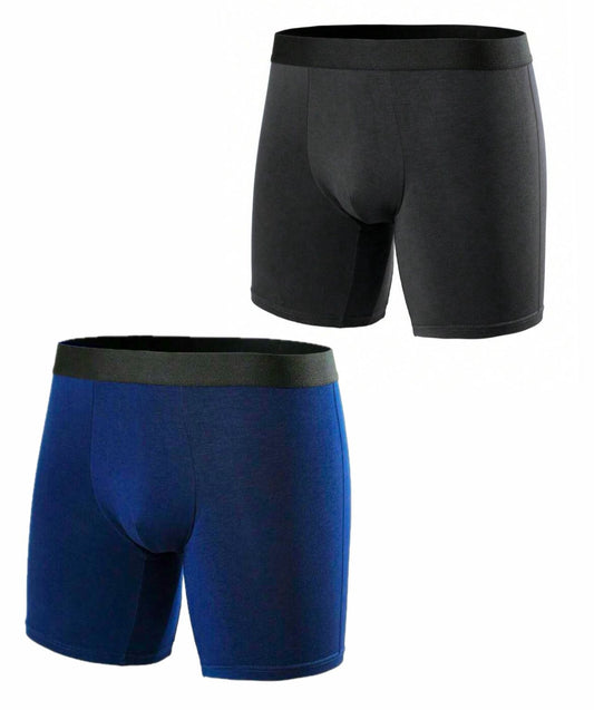 A Set of 2 Plain Cotton Boxers, Black & Blue