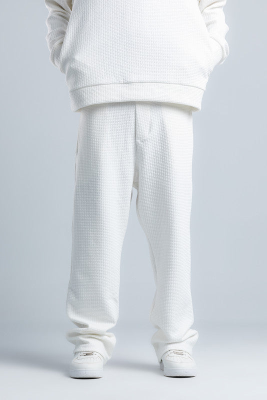 White Textured Melton Sweatpants with Drawstring