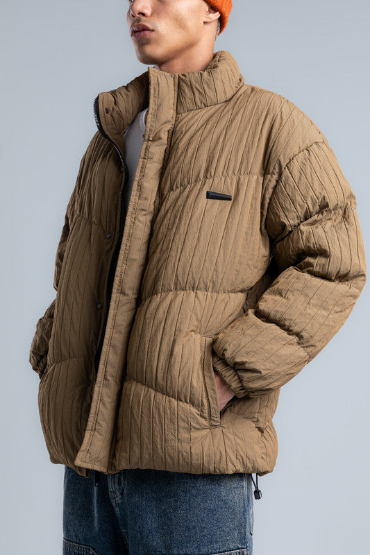 Cafe High Neck Ribbed Puffer Jacket