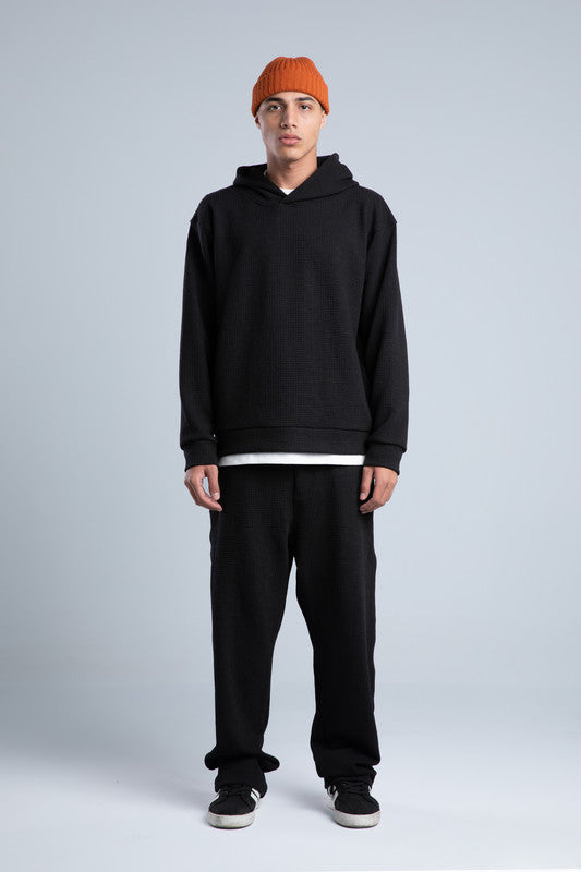 Black Textured Melton Plain Hoodie